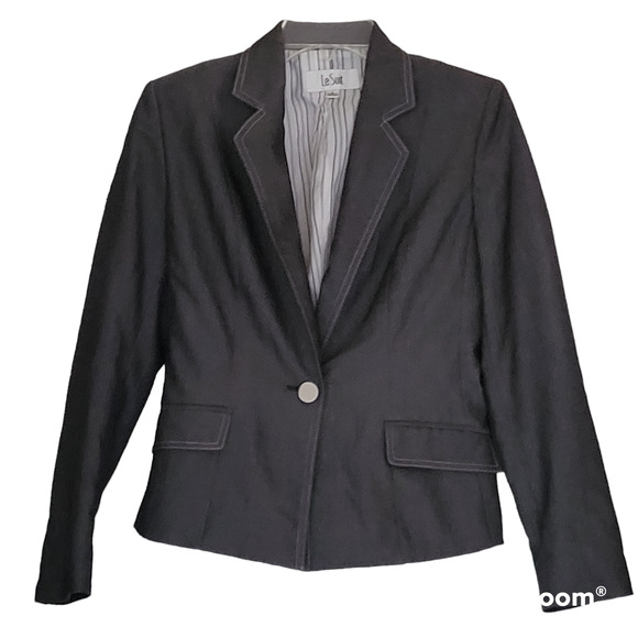 Le Suit Business Jacket Size 4 Charcoal colored Stitched front pockets - Picture 1 of 8